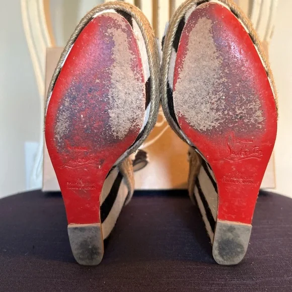 Authentic Christian Louboutin Tigresse 120mm Pony Hair Wedge Sz 36.